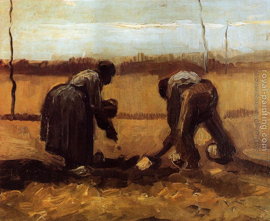 Vincent Van Gogh : Peasant Man and Woman Planting Potatoes II